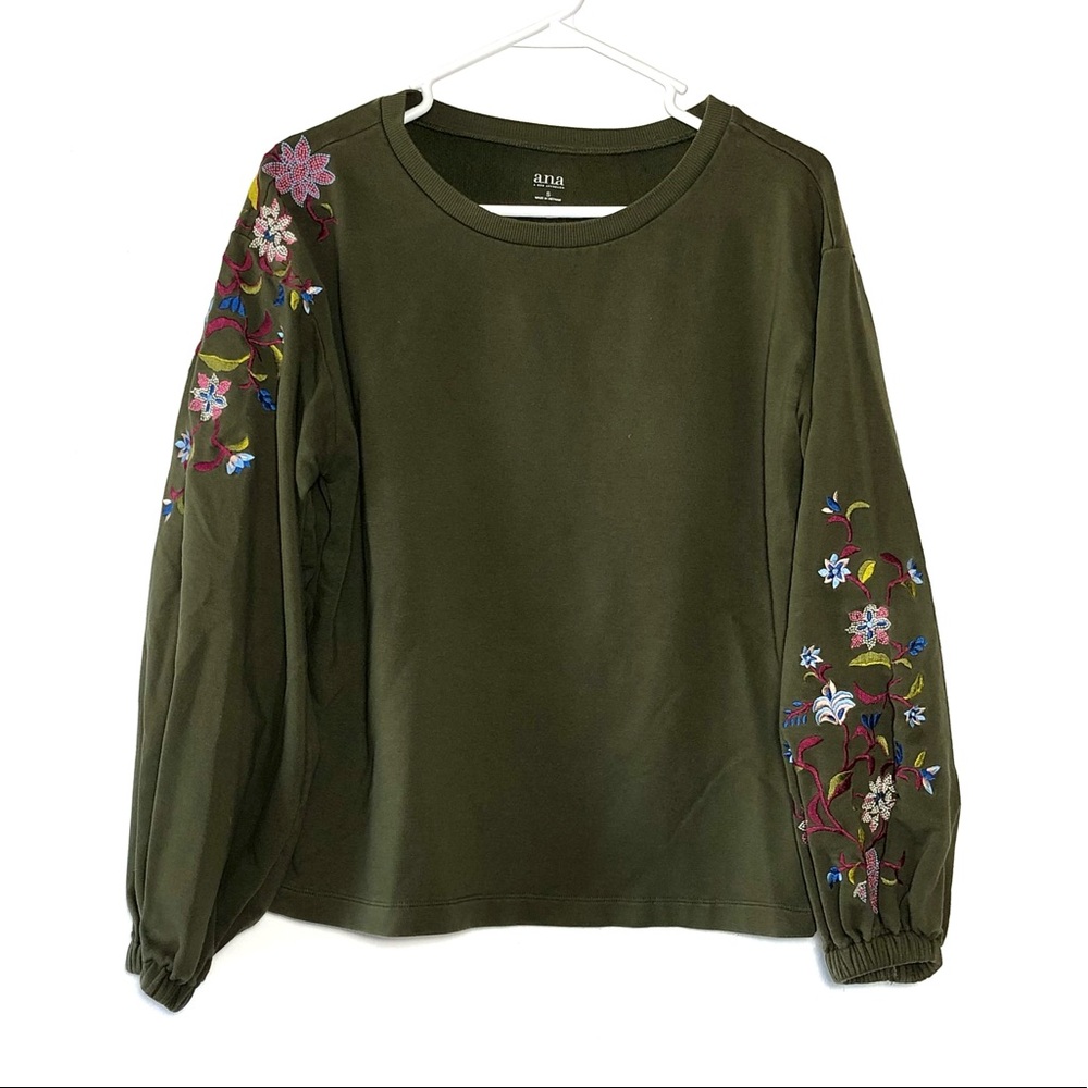 ⭐️ a.n.a Olive Green Balloon Sleeve Embroidered Long Sleeve Too